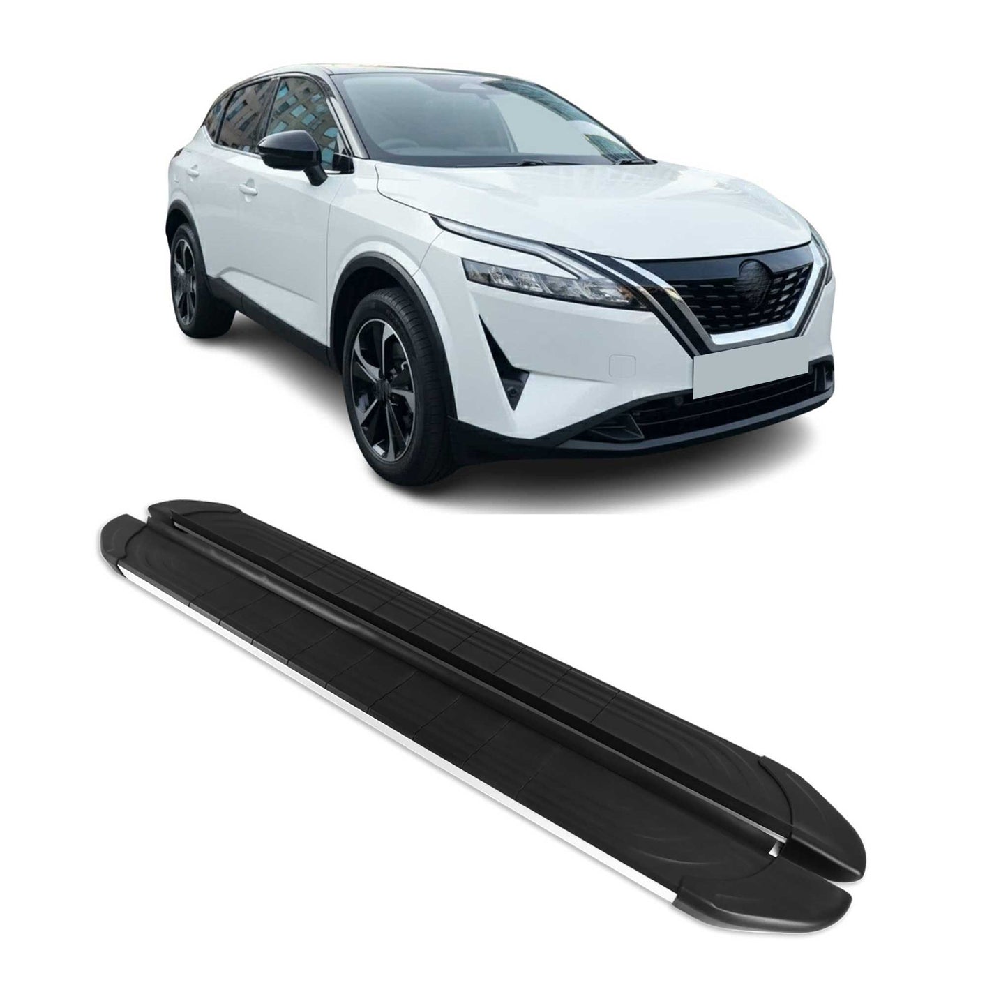 2021-2025 Nissan Qashqai Trittbretter Seitenschweller Alu Schwarz Silber