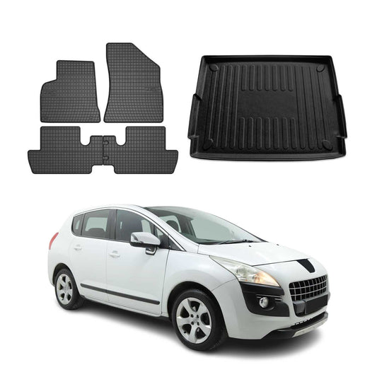 Set covorașe și tapițerie portbagaj pentru Peugeot 3008 2009-2016, cauciuc TPE, negru, 5x