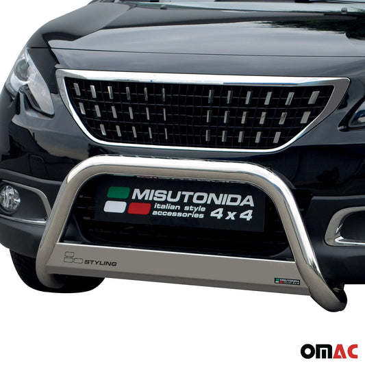 Bară de protecție/buton față pentru Peugeot 2008 2016-2019 ø63mm oțel argintiu protecție