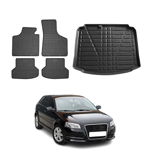 Set covorașe și portbagaj pentru Audi A3 8P Sportback 2004-2013, cauciuc, 5x