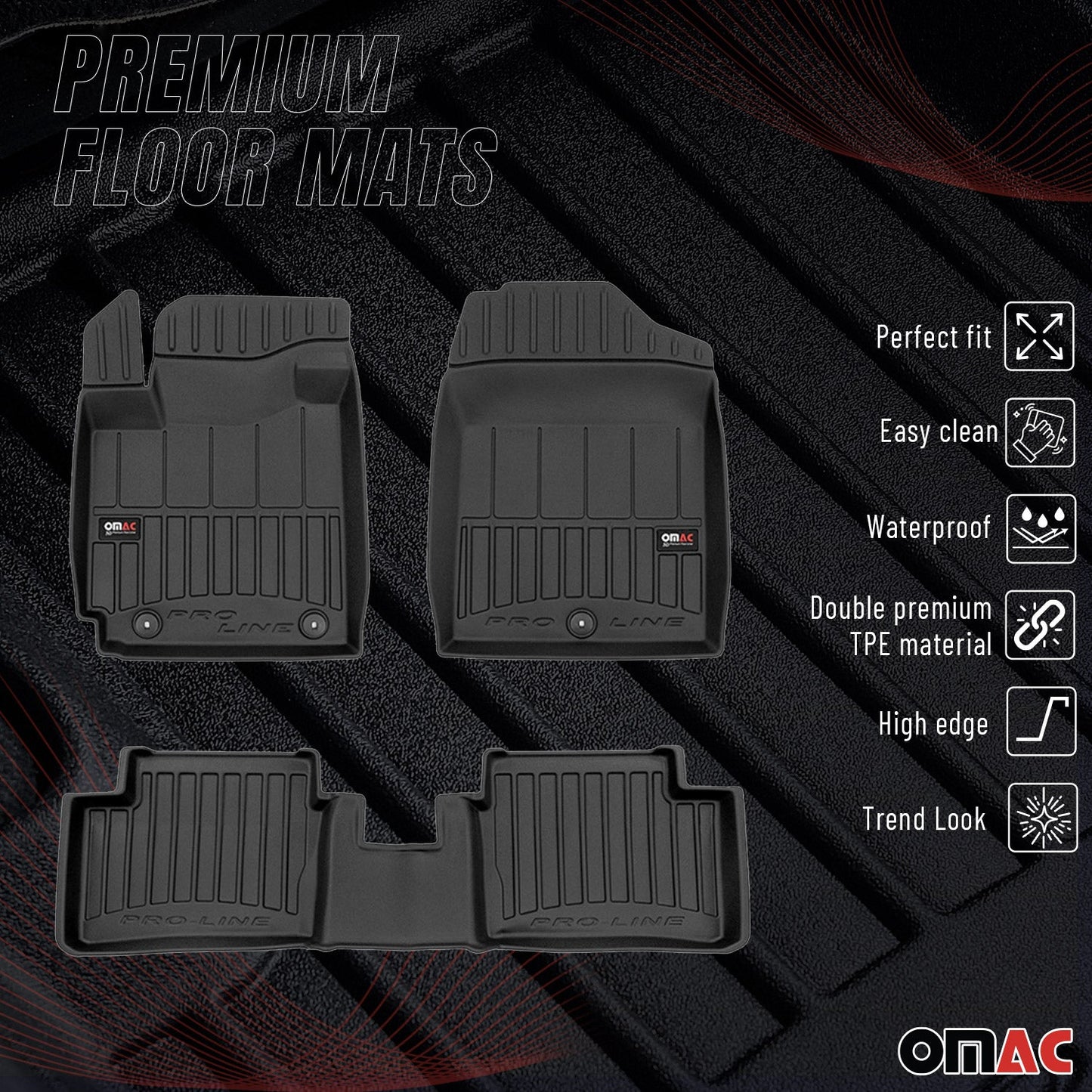 2011-2017 Kia Picanto Fußmatten TPE Schwarz 3 tlg