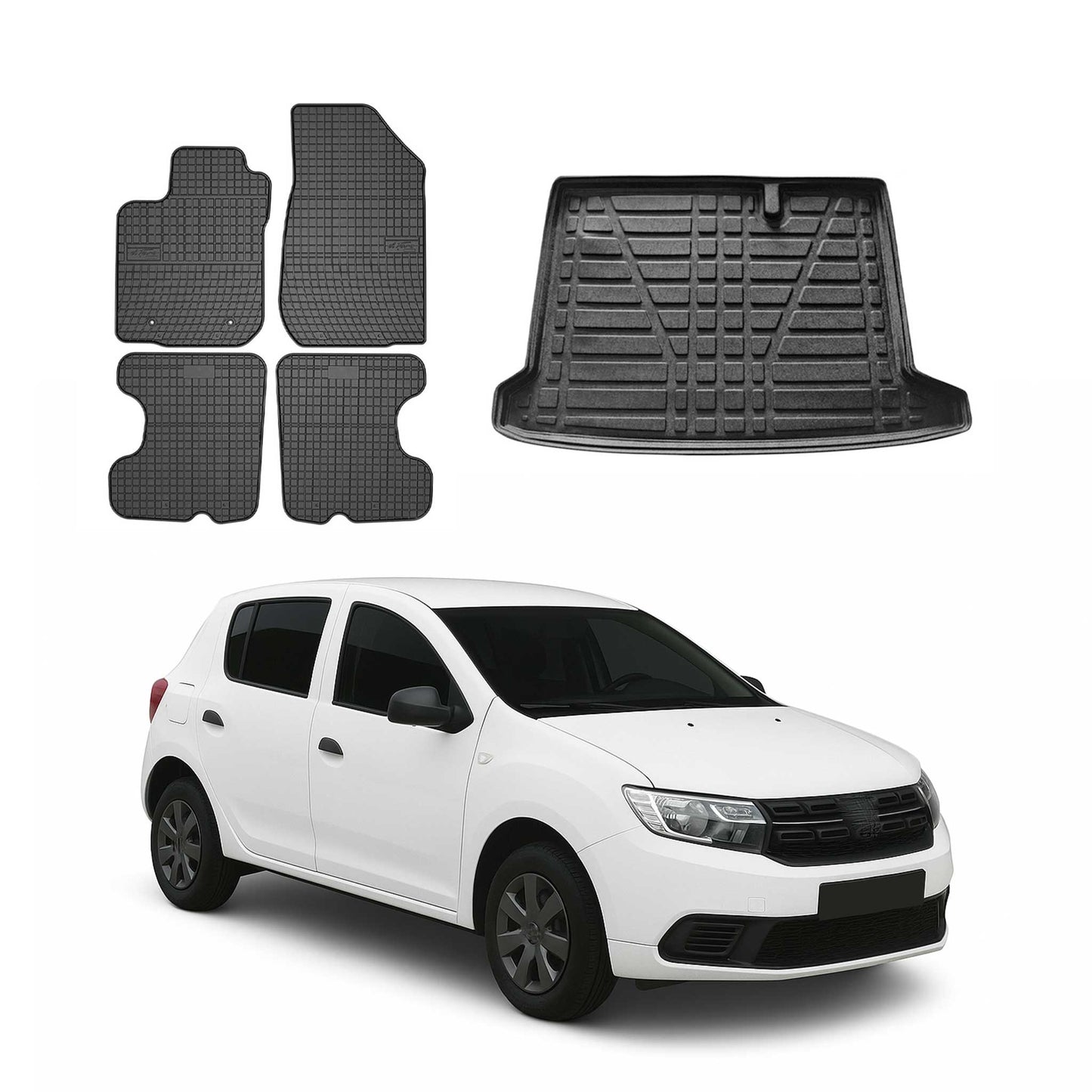 Set covorașe și portbagaj pentru Dacia Sandero 2012-2024, cauciuc, negru, 5 buc.