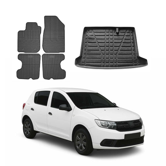 Set covorașe și portbagaj pentru Dacia Sandero 2012-2024, cauciuc, negru, 5 buc.