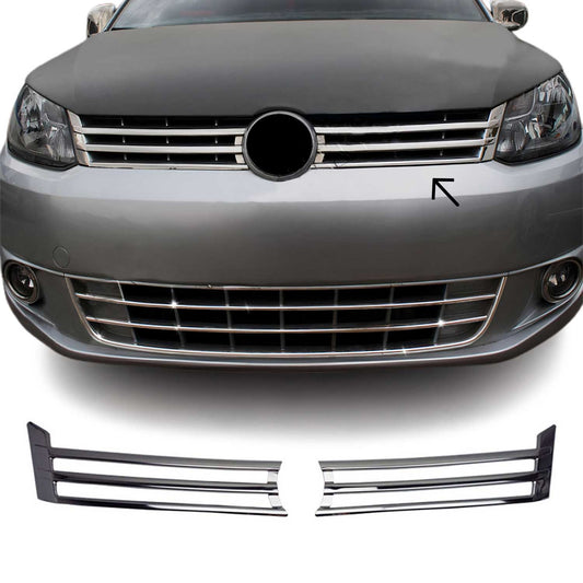 Kühlergrill Leisten Grillleisten für VW Caddy 2010-2015 Edelstahl Silber 2tlg