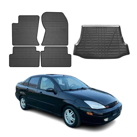 Set covorașe și portbagaj pentru Ford Focus mk1 1998-2004 Saloon TPE Negru 5x