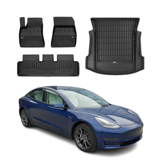OMAC Fußmatten & Kofferraumwanne Set für Tesla Model 3 2017-2025 Gummi 4x