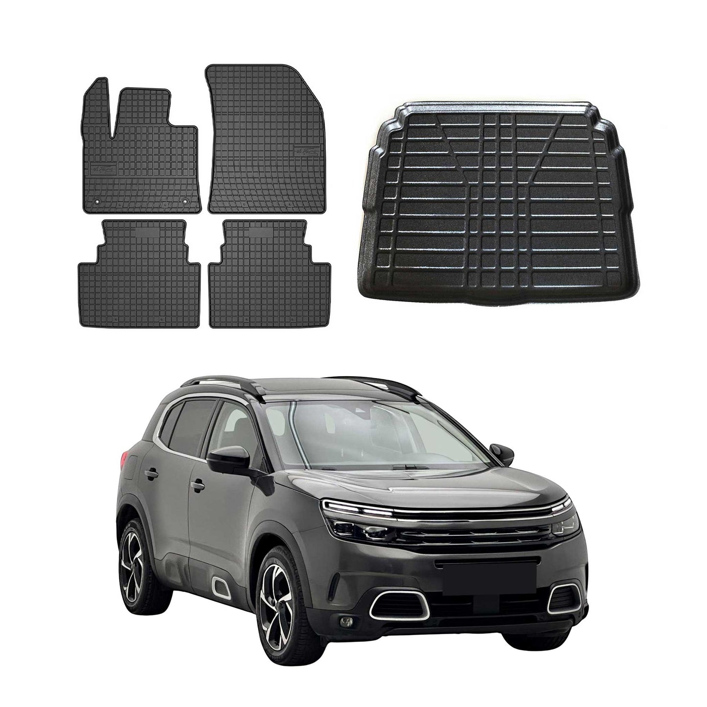 Fußmatten & Kofferraumwanne Set für Citroen C5 Aircross 2017-2025 Untere Gummi