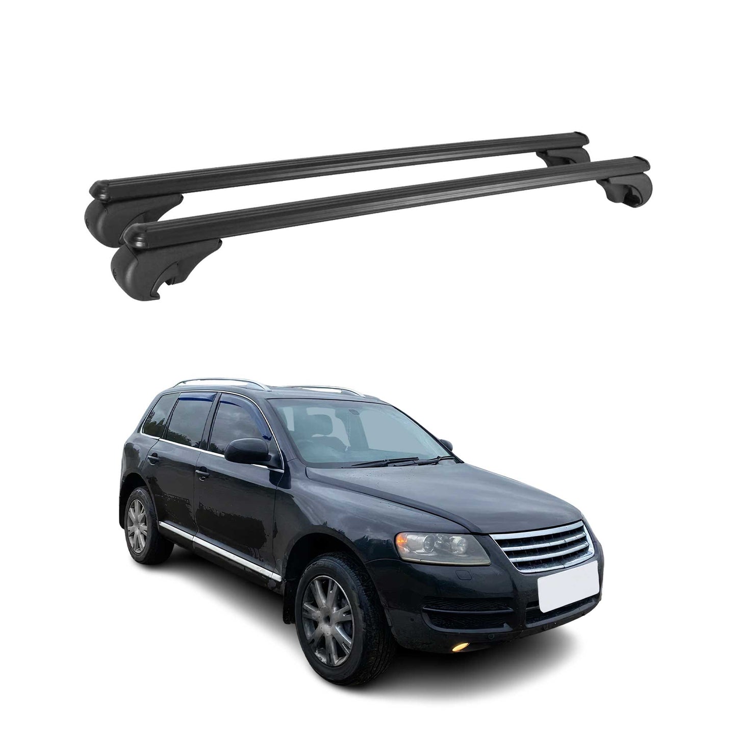 Portbagaj de plafon pentru VW Touareg mk1 2002-2010 75kg aluminiu negru 2 buc