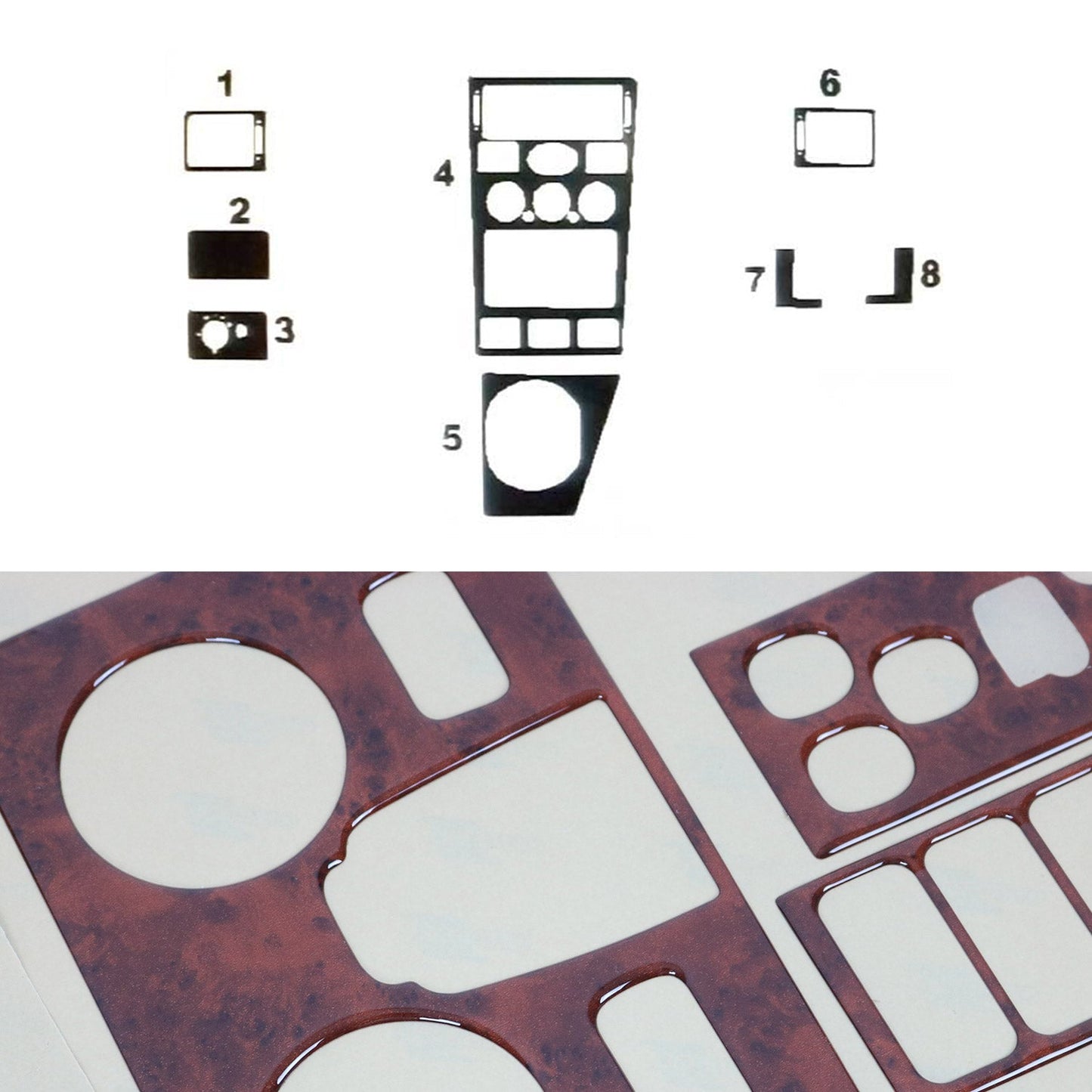 Ornamente interioare cockpit pentru Ford Mondeo mk3 2000-2003, aspect lemn masiv, 8 bucăți