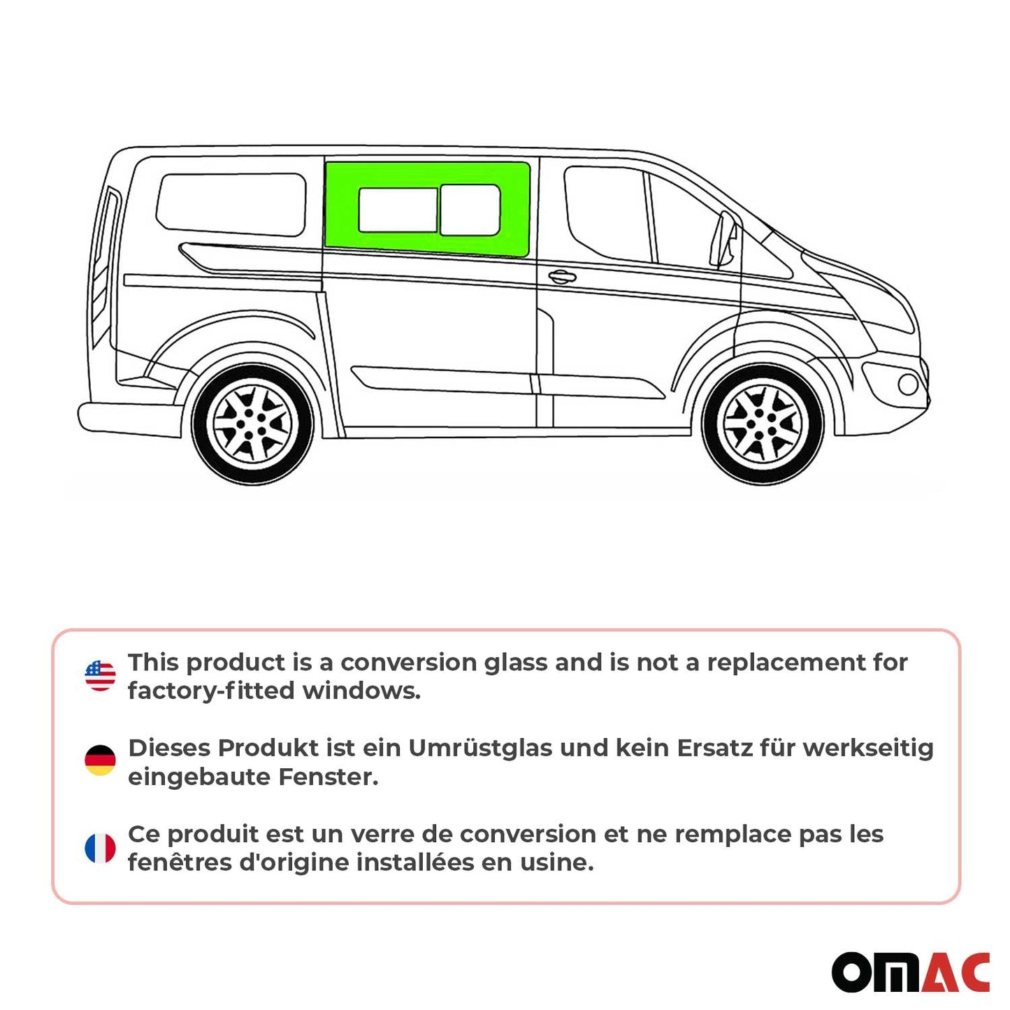Glasfenster Schiebefenster für Ford Transit Custom 2013-2024 Auto Rechts L1 L2
