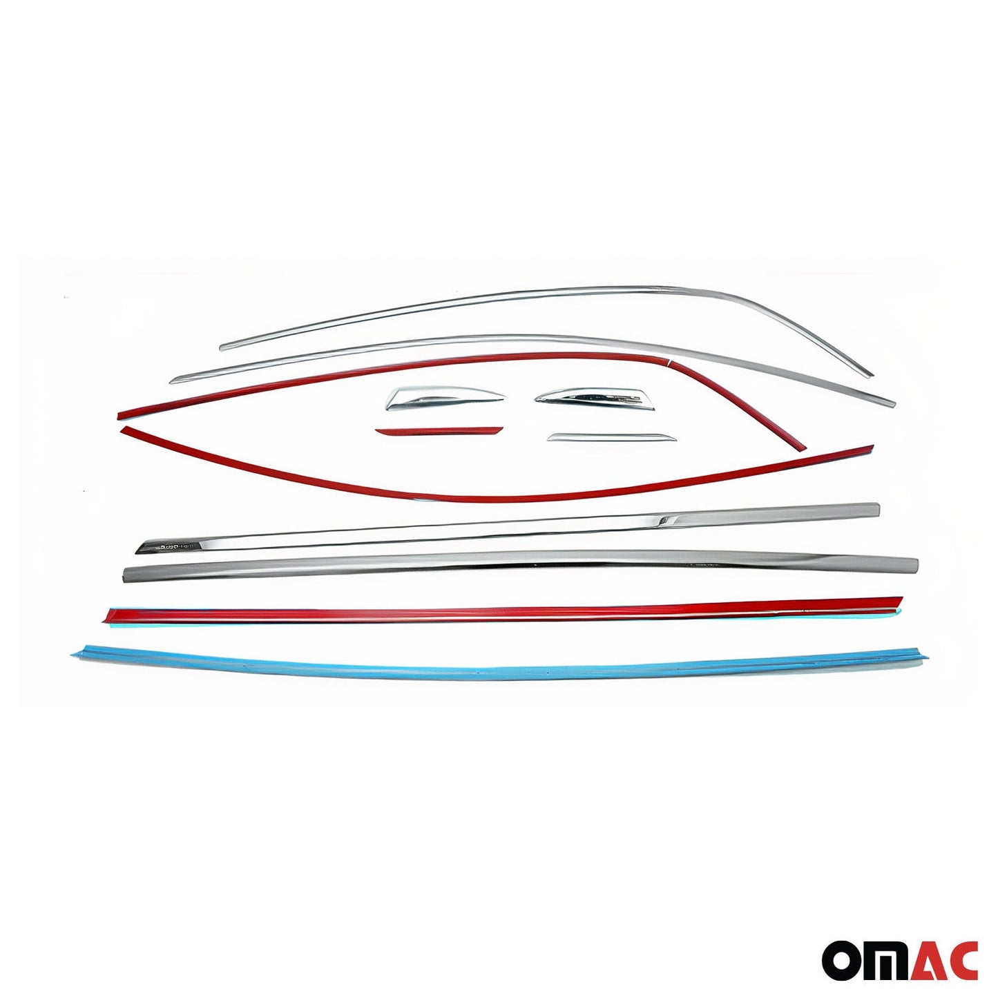 Benzi decorative pentru geamuri Renault Megane Sedan 2016-2025, oțel inoxidabil cromat, 12 buc.