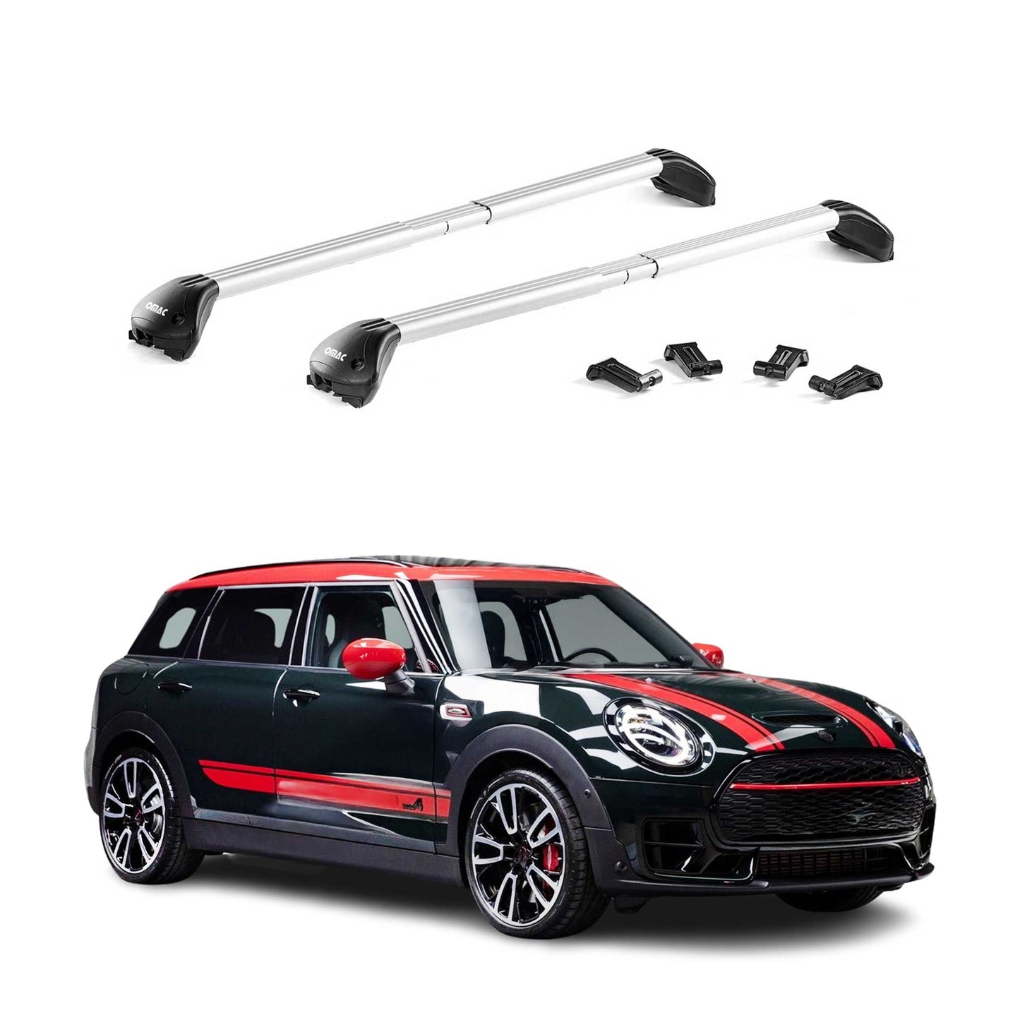 Portbagaj de plafon pentru Mini Clubman F54 2015-2023 100kg aluminiu argintiu 2 piese ABE