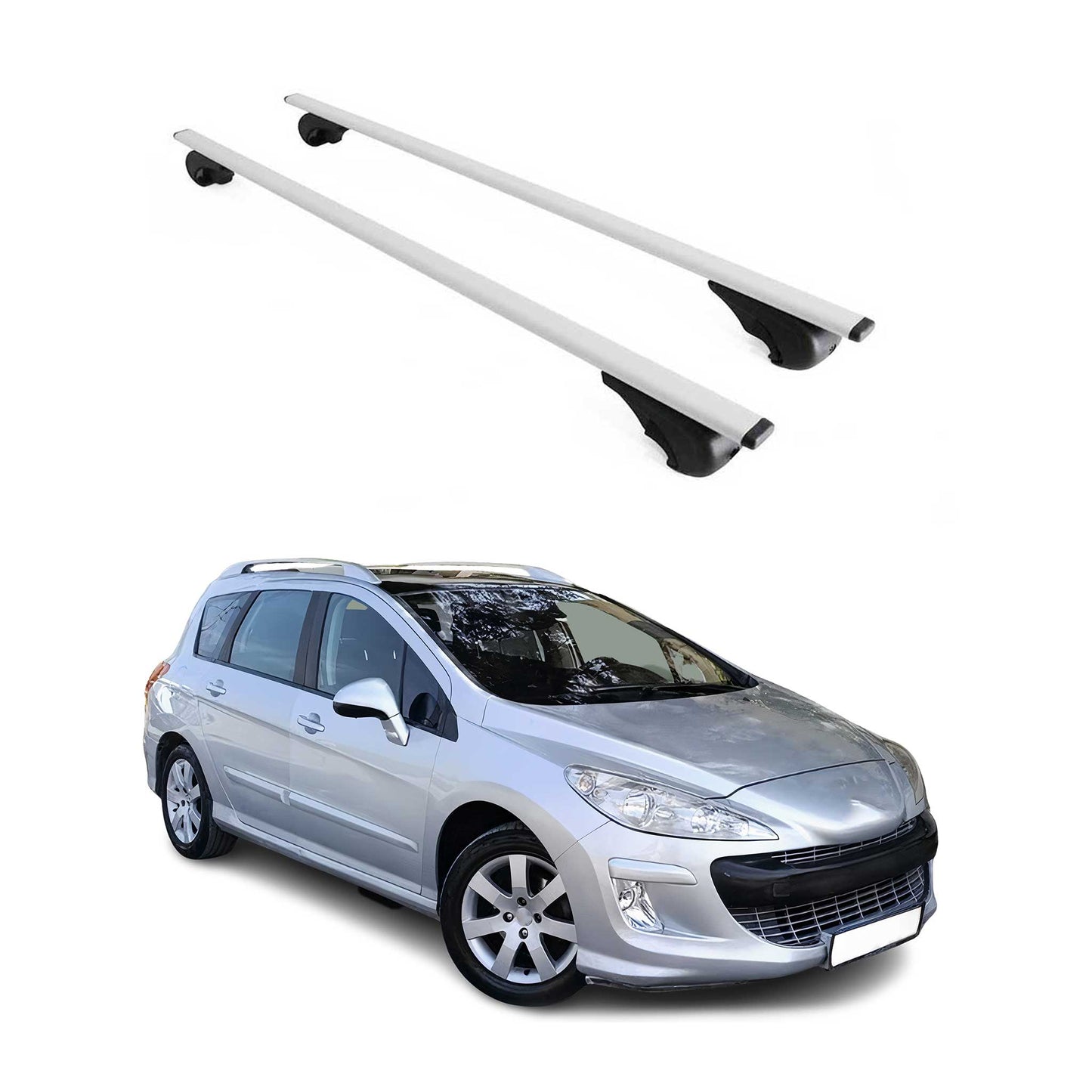 Portbagaj de plafon pentru Peugeot 308 Estate 2007-2021 75kg metal argintiu 2 buc
