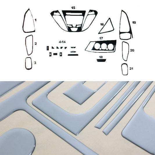 Ornamente interioare cockpit pentru Ford Transit Tourneo Custom 2012-2024, aspect aluminiu, 22 bucăți