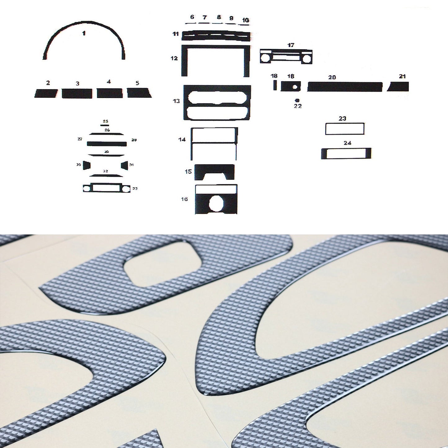 Ornamente interioare cockpit pentru Mercedes Sprinter 906 2006-2018, aspect carbon, 33 bucăți
