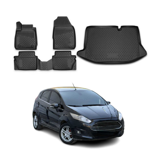 Set covorașe și tapițerie portbagaj pentru Ford Fiesta 2008-2017, cauciuc TPE, negru, 5x