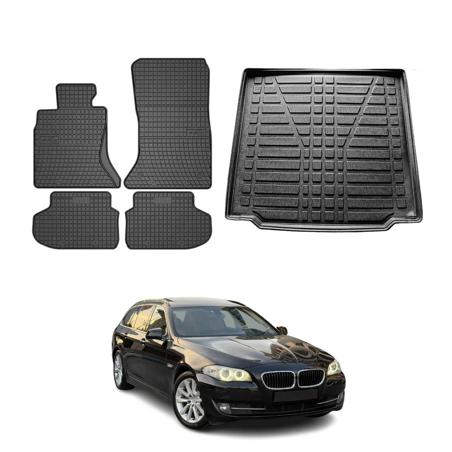 Fußmatten & Kofferraumwanne Set für BMW 5er Touring F11 2009-2017 Gummi 5x