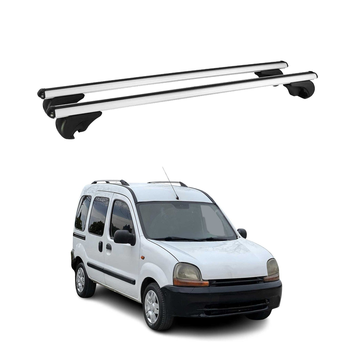 Portbagaj de plafon pentru Renault Kangoo mk1 1997-2007 75kg aluminiu argintiu 2 buc