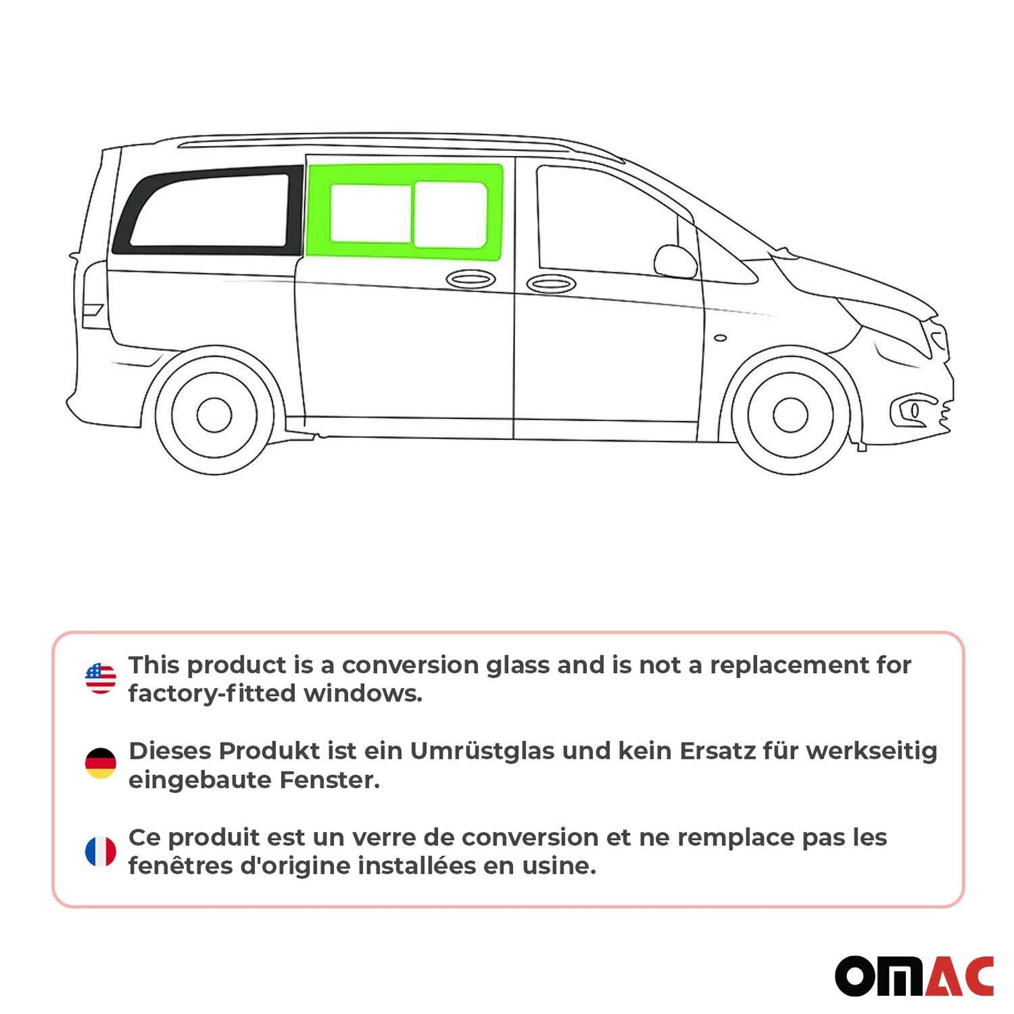 Seitenfenster Schiebefenster für Mercedes Vito W447 2014-2025 Rechts L2 L3