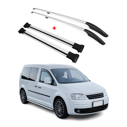 Dachreling + Dachträger für VW Caddy 2003-2015 L2 Langer Aluminium Silber 4x