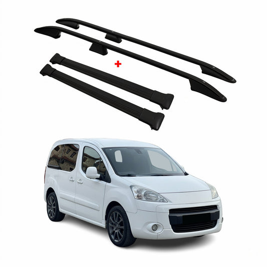 Bare de plafon + portbagaj plafon pentru Peugeot Partner Tepee L1 2008-2018, aluminiu, negru, 4x