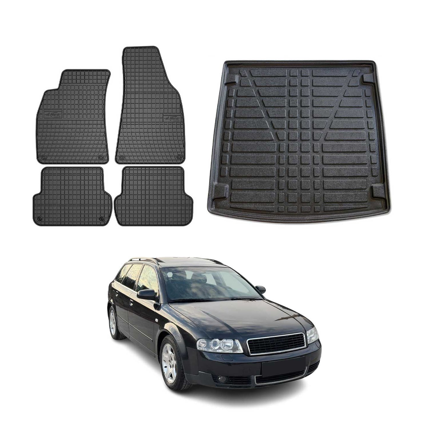 Set covorașe și portbagaj pentru Audi A4 Avant B6 8E5 2001-2004, cauciuc, 5x