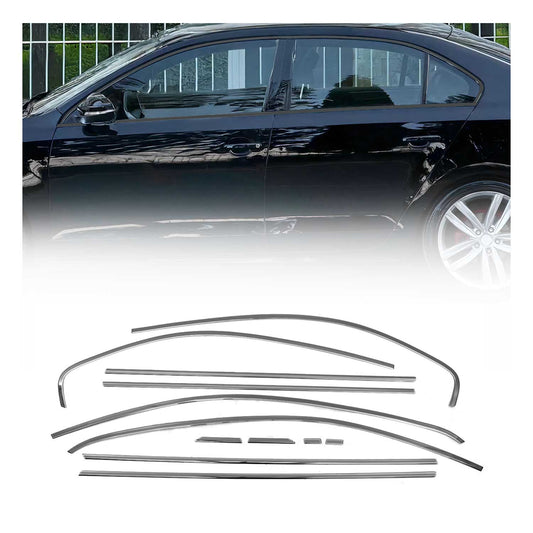 Benzi decorative pentru geamuri pentru VW Jetta 2010-2018, oțel inoxidabil, culoare închisă, 12 bucăți