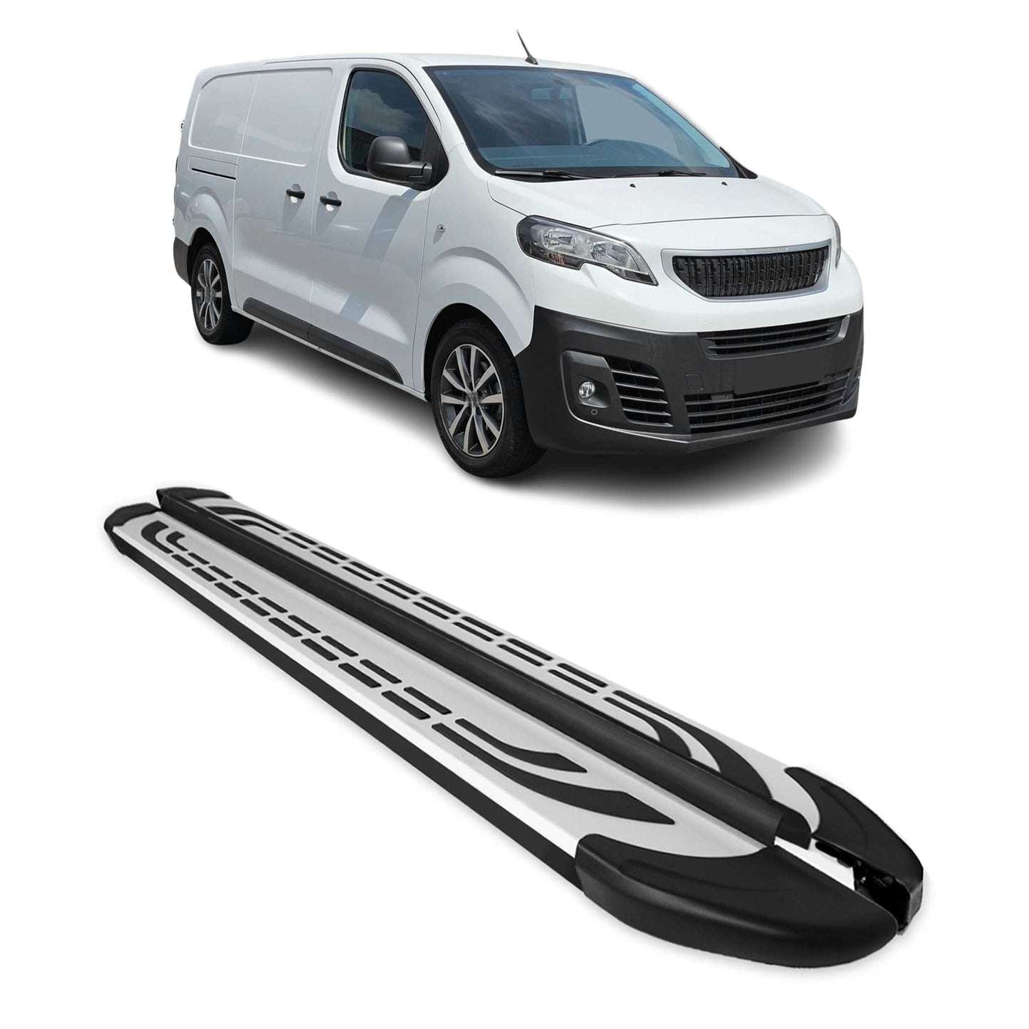 Trittbretter Schweller für Peugeot Traveller 2017-2023 L2 L3 Alu Schwarz-Silber