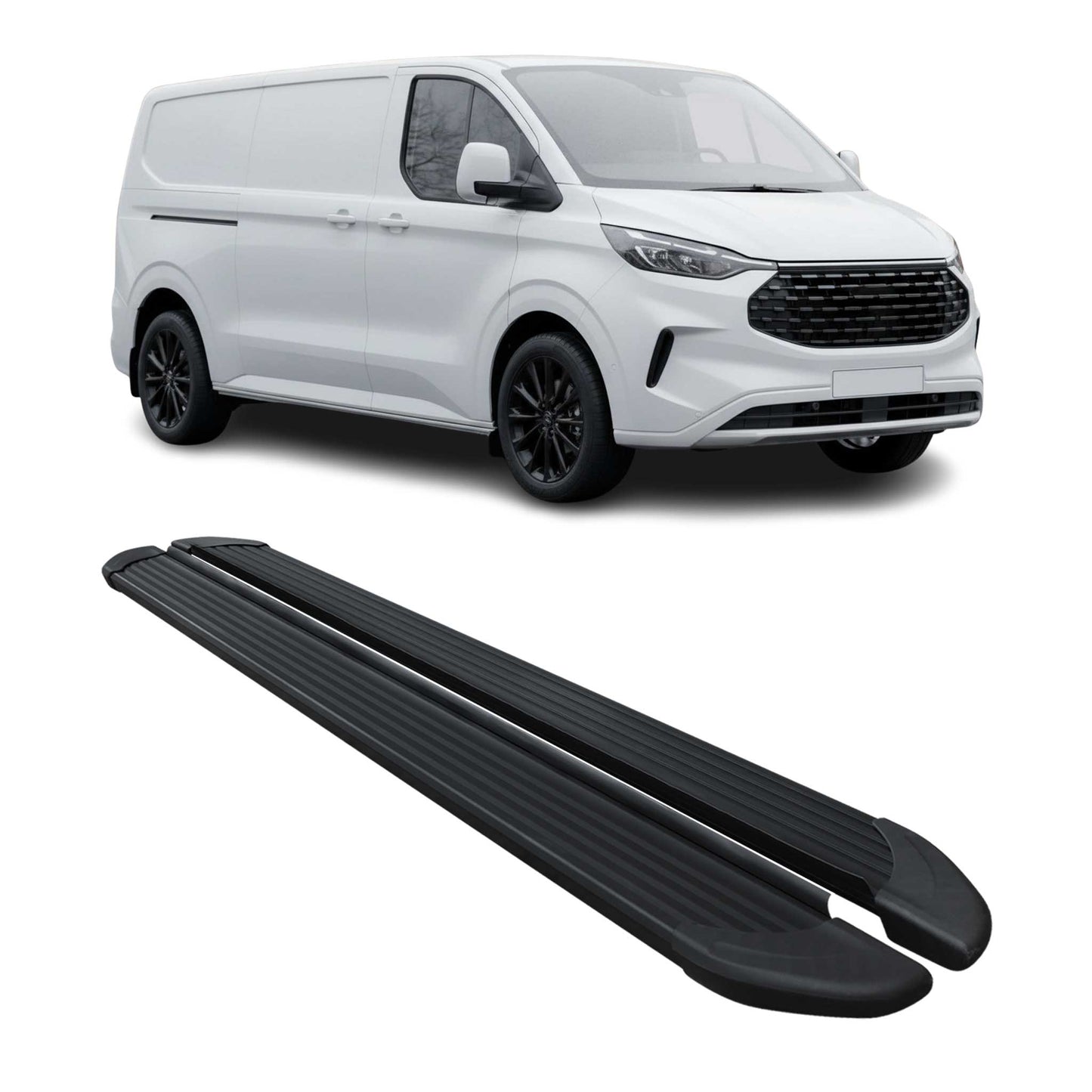 Trittbretter Seitenschweller für Ford Tourneo Custom 2023-2025 L2 Alu Schwarz 2x