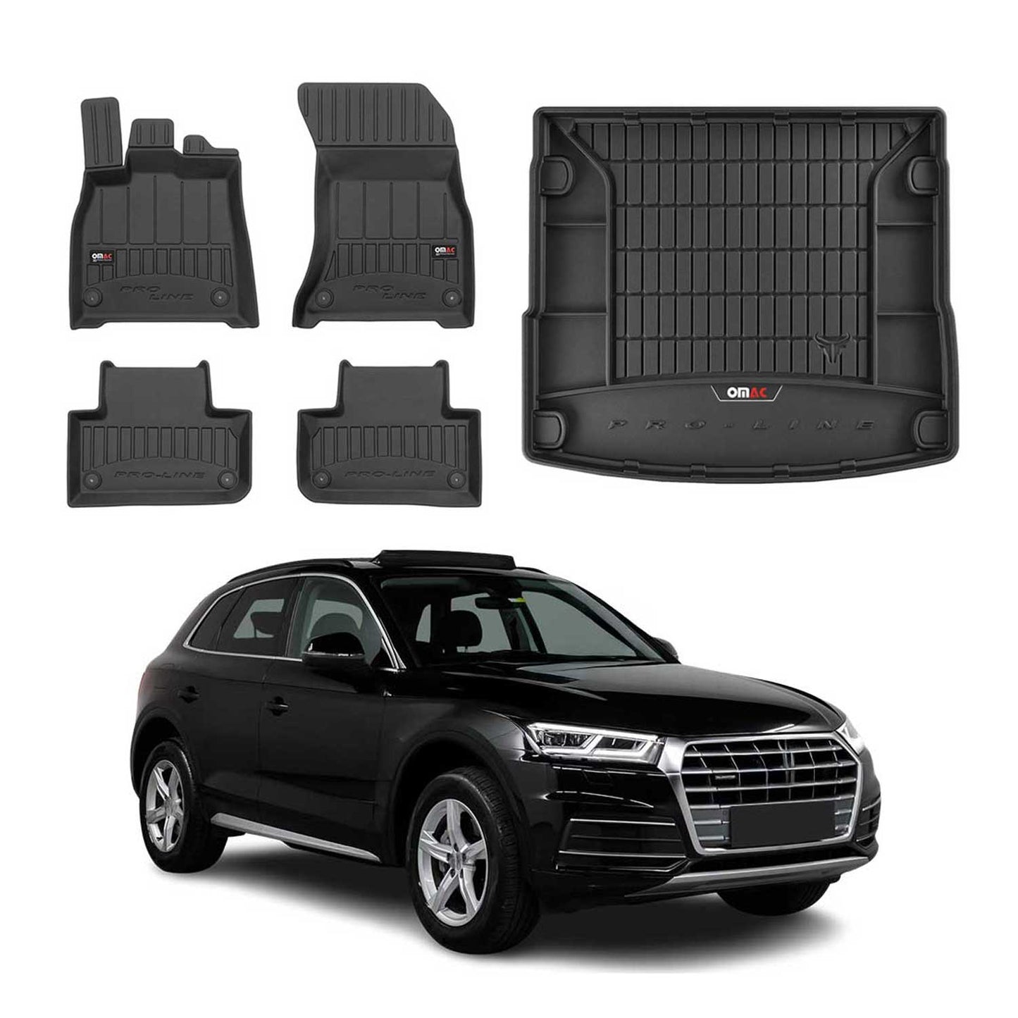 OMAC Fußmatten & Kofferraumwanne Set für Audi Q5 FY 2017-2024 Gummi Schwarz 5x