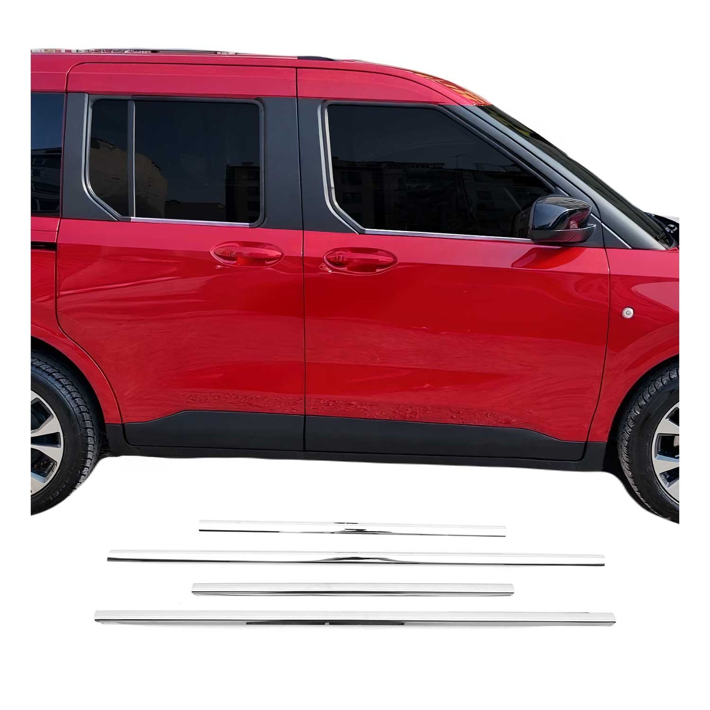 Benzi decorative pentru geamuri Ford Tourneo Courier 2023-2025, oțel inoxidabil, 4 bucăți