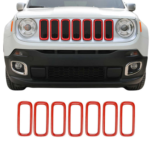 Benzi decorative grilă auto pentru Jeep Renegade 2014-2024, ABS roșu, 7 bucăți