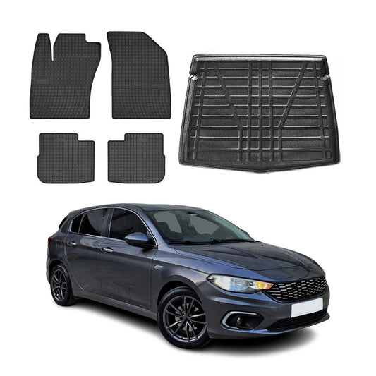 Set covorașe și portbagaj pentru Fiat Tipo hatchback 2015-2025, cauciuc, 5 buc.