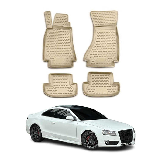 Covorașe cauciuc bej pentru Audi A5 Cabriolet Coupe 8T3 8F7 2007-2017, set 4 buc.