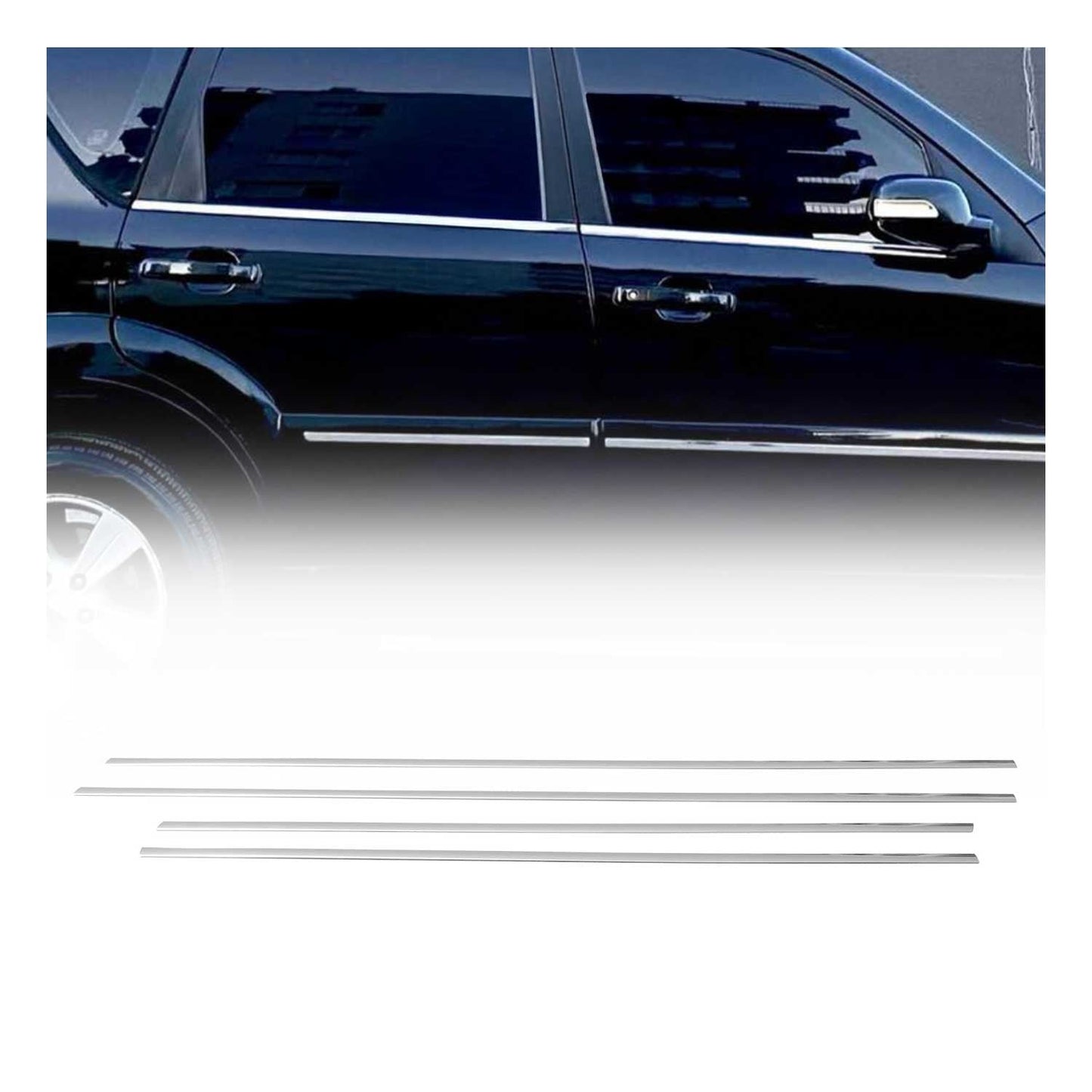 Benzi decorative/ornamente geamuri pentru Ssangyong Rexton 2006-2012, oțel inoxidabil cromat, 4 bucăți