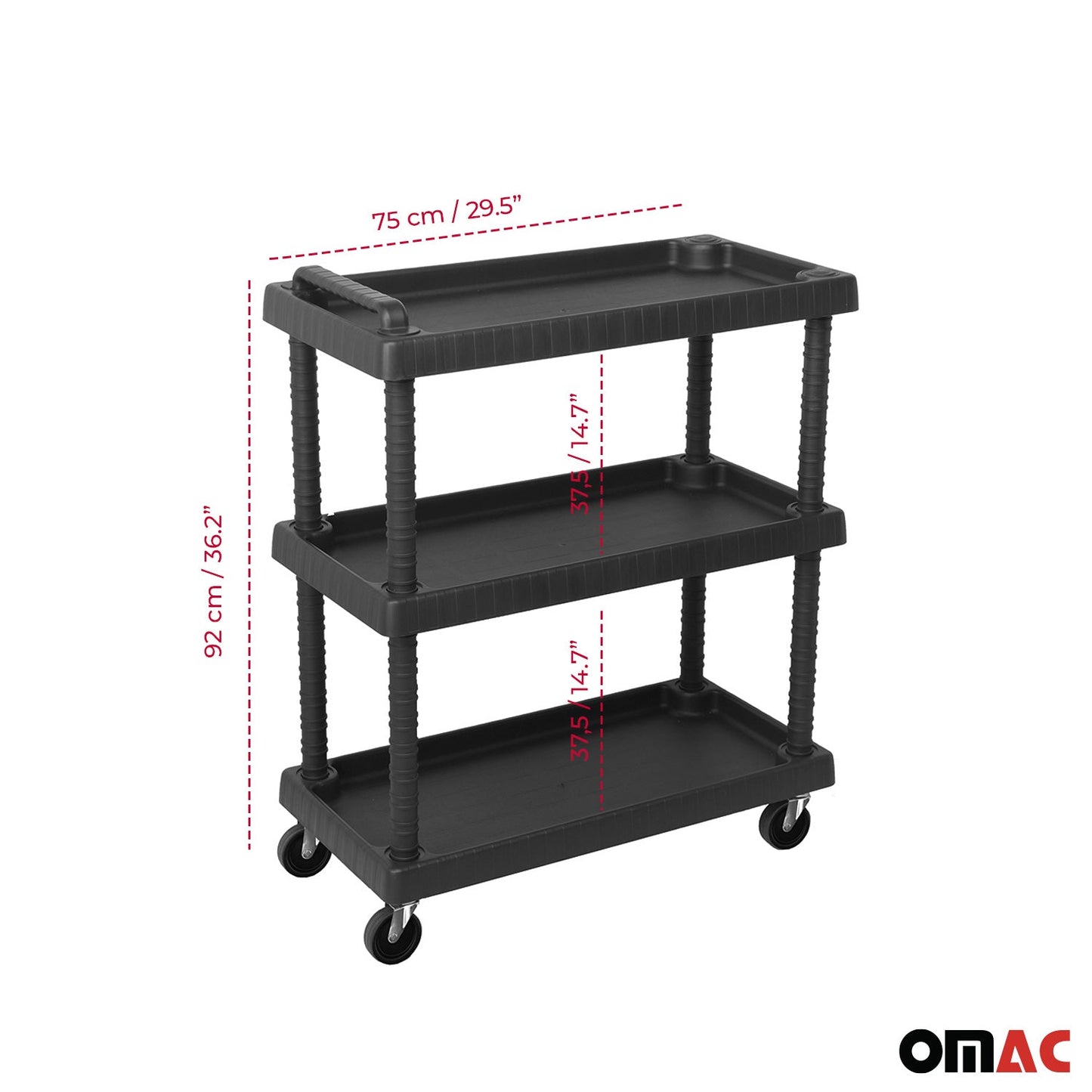Rollwagen 3 Etagen Rollen Trolley Werkstattwagen Montagewagen Schwarz 40 kg