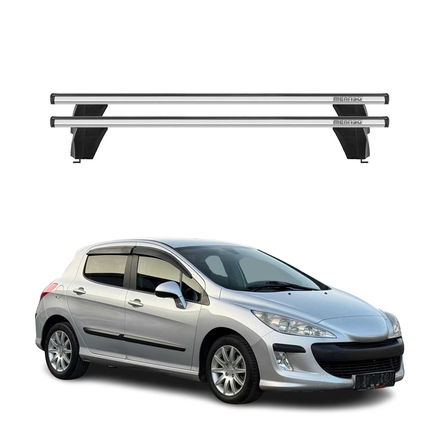 Menabo Dachträger Grundtäger für Peugeot 308 2007-2013 75kg Alu Silber 2 tlg