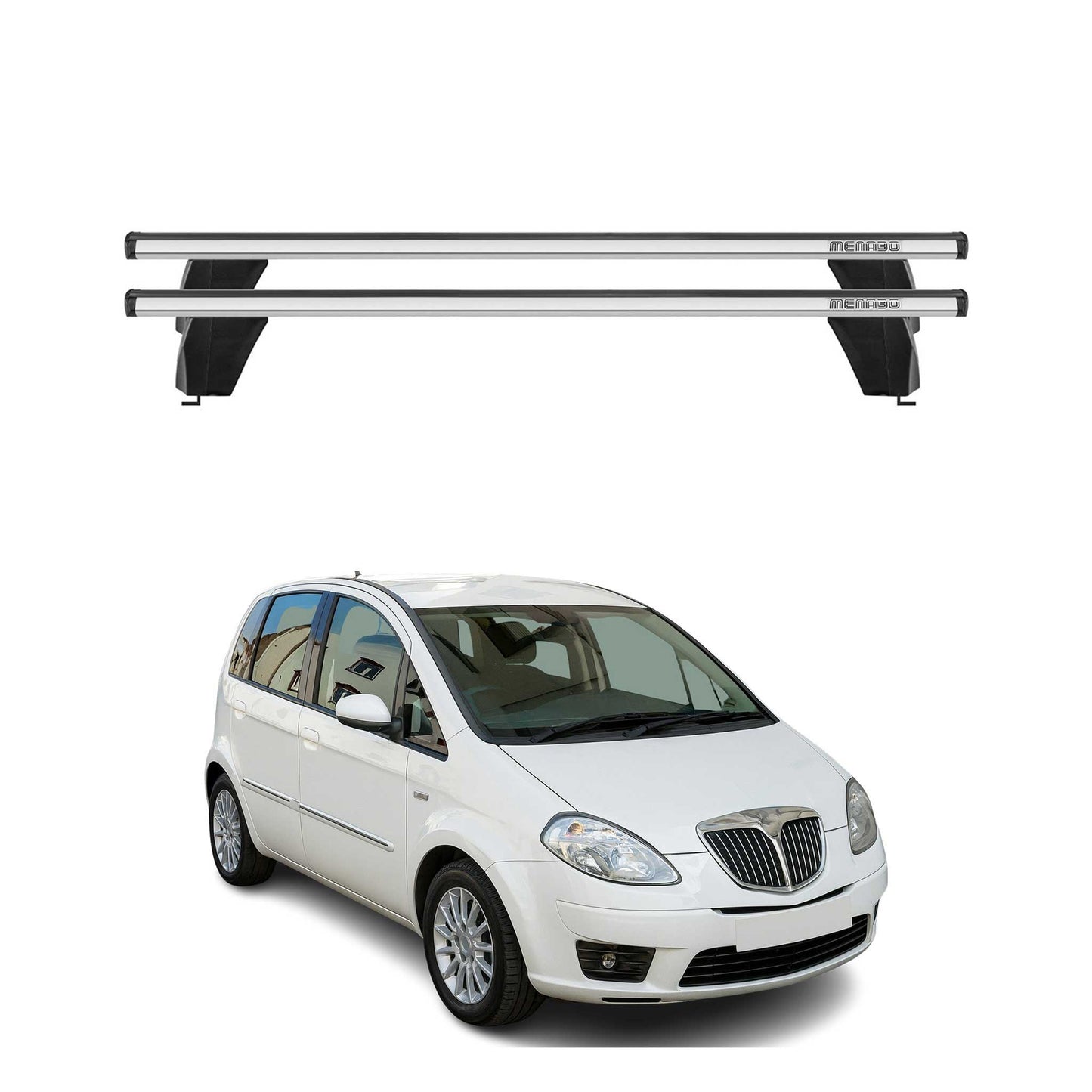 Menabo Dachträger Grundtäger für Lancia Musa 2004-2006 75kg Alu Silber 2 tlg