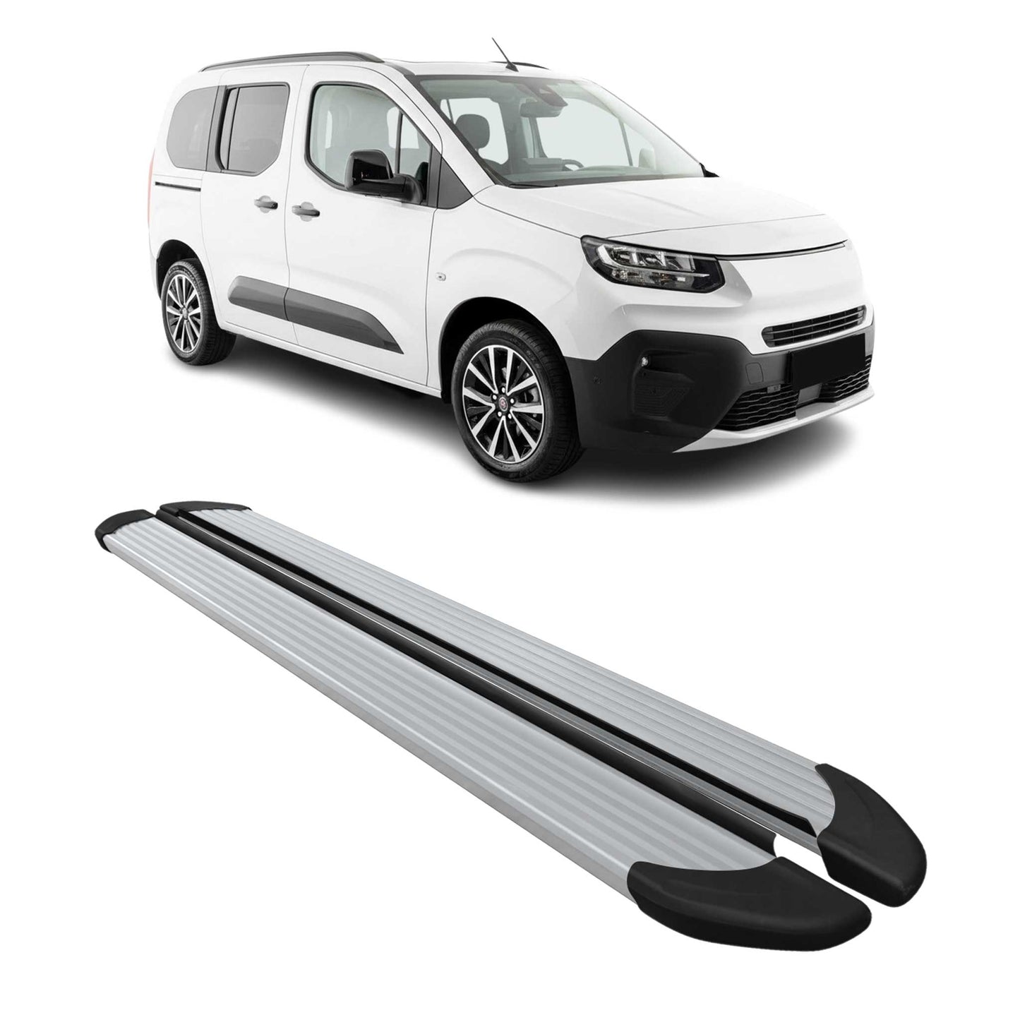 Trittbretter Seitenschweller für Fiat Doblo 2022-2025 Kombi L1 Alu Silber 2 tlg