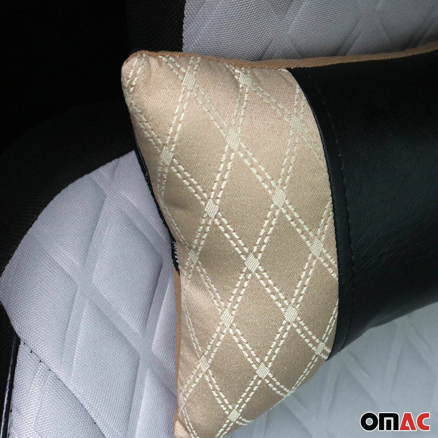 2 sztuki Poduszka na zagłówek samochodowy, poduszka na szyję, skóra beżowa, 8x30 cm