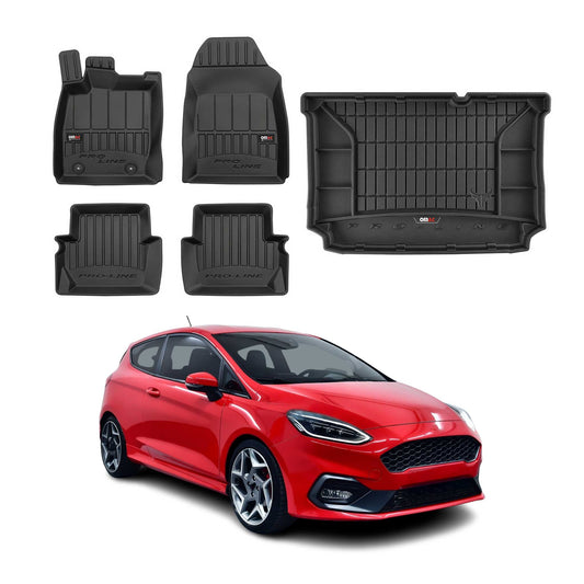 OMAC Fußmatten & Kofferraumwanne Set für Ford Fiesta 2017-2024 Schwarz Gummi 5x