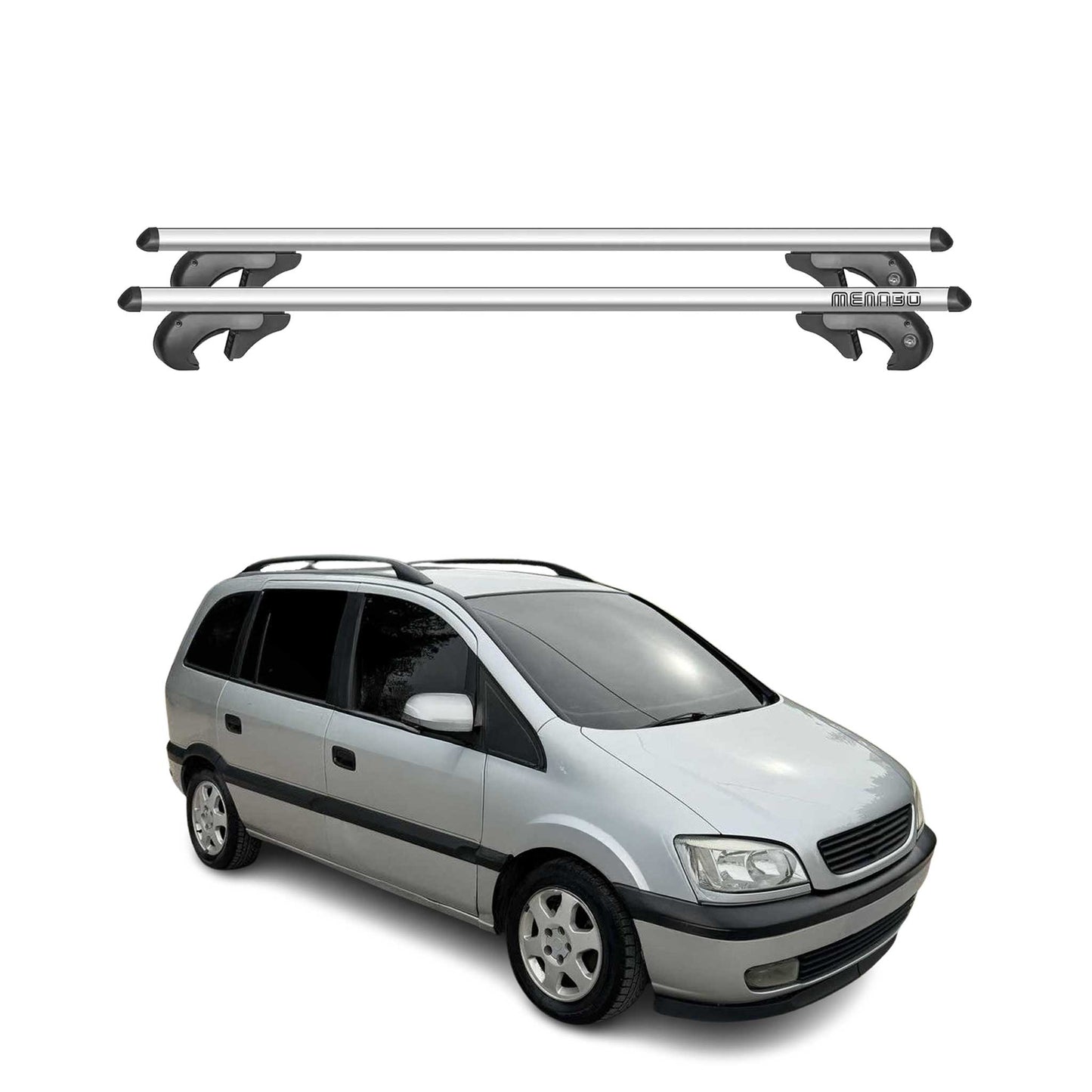 Menabo Dachträger Grundtäger für Opel Zafira A 1998-2004 90kg Alu Silber 2 tlg