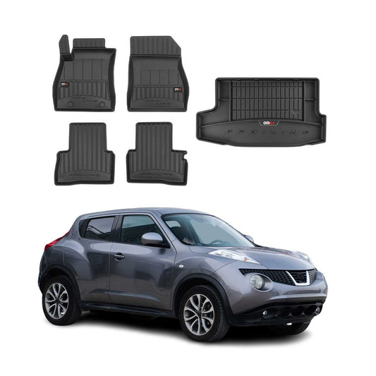 OMAC Fußmatten & Kofferraumwanne Set für Nissan Juke 2010-2019 Gummi Schwarz 5x