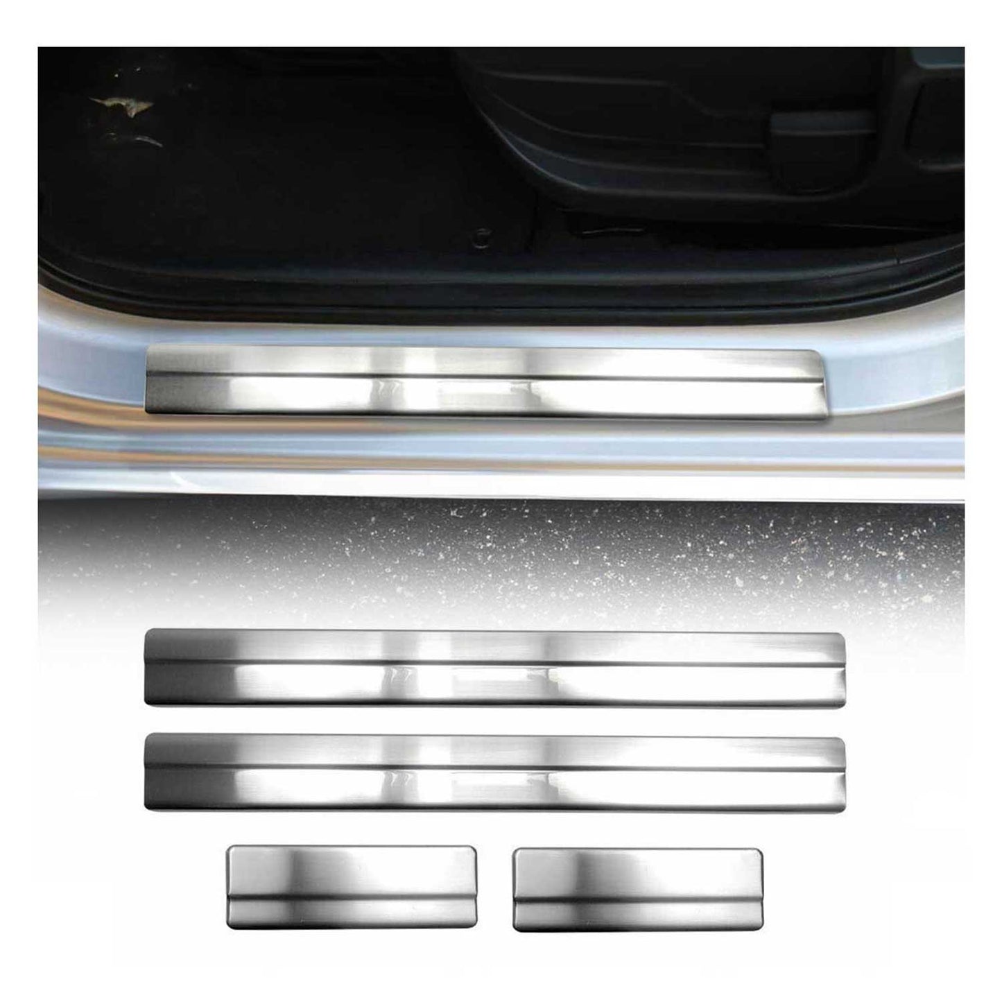 Ornamente prag uși pentru Ford Fiesta 2002-2009, oțel inoxidabil, argintiu, 4 bucăți