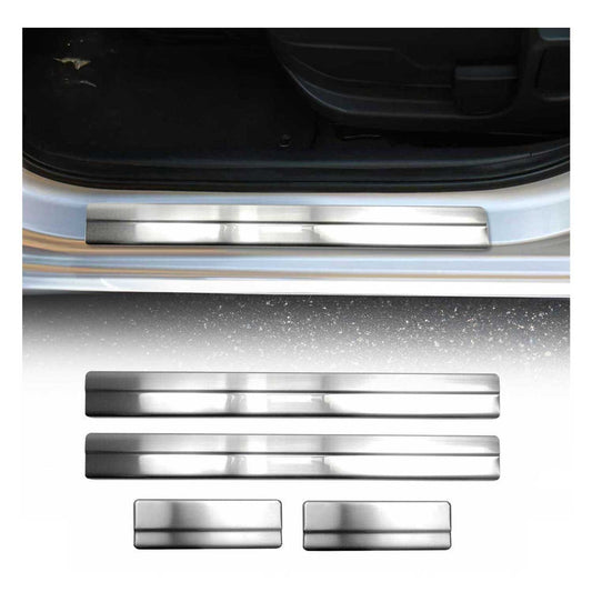 Ornamente prag uși pentru Ford Fiesta 2002-2009, oțel inoxidabil, argintiu, 4 bucăți