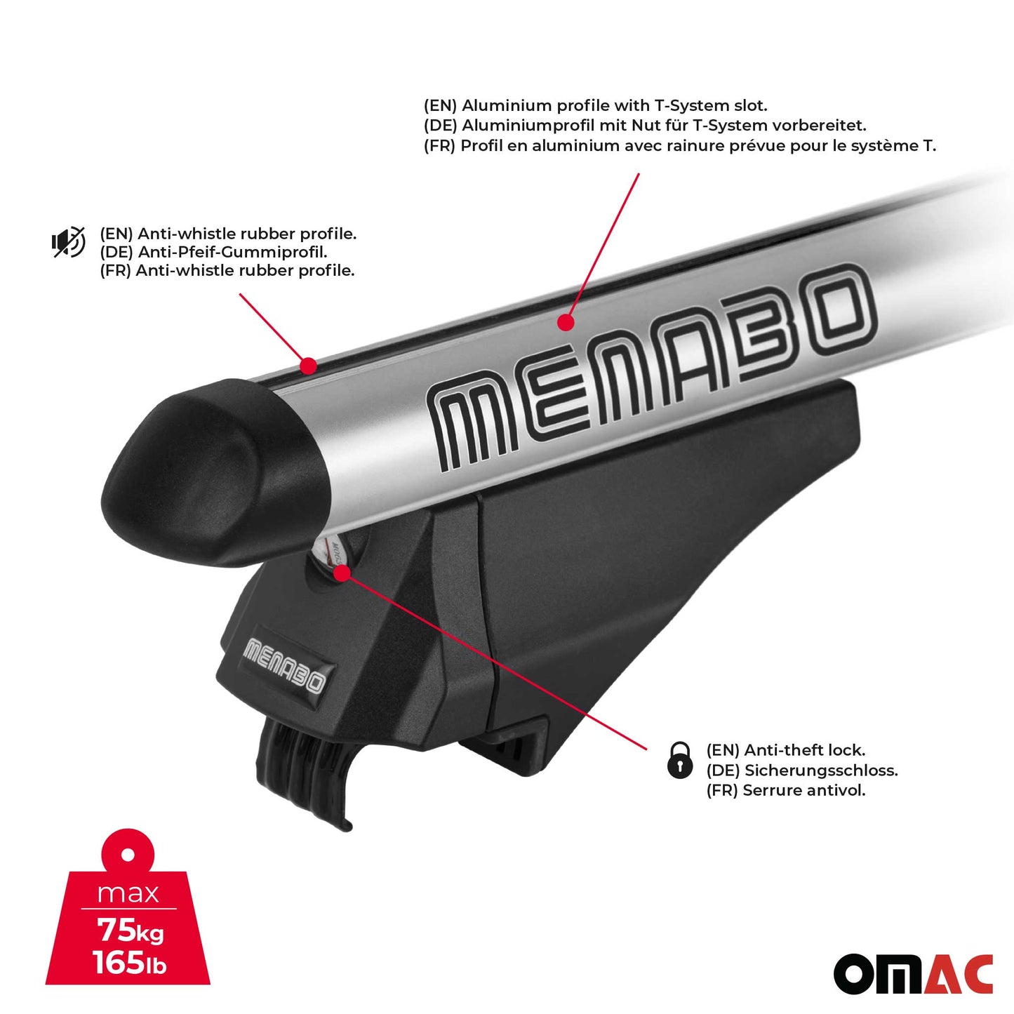 Menabo Dachträger Grundtäger für Seat Leon mk3 2012-2020 75kg Alu Silber 2 tlg