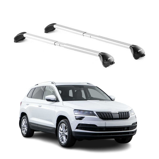Portbagaj de plafon pentru Skoda Karoq 2017-2025 100kg aluminiu argintiu 2x ABE