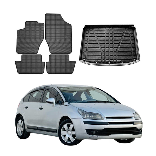 Fußmatten & Kofferraumwanne Set für Citroen C4 Schrägheck 2004-2010 Gummi 5x