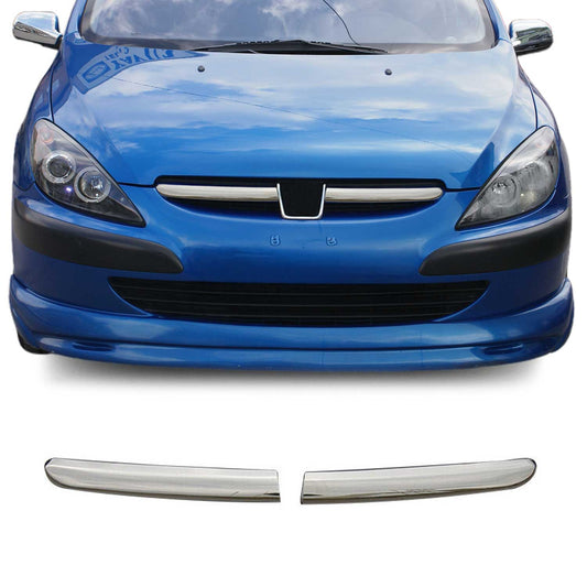 Benzi decorative grilă radiator pentru Peugeot 307 2001-2005, oțel inoxidabil, argintiu, 2 bucăți