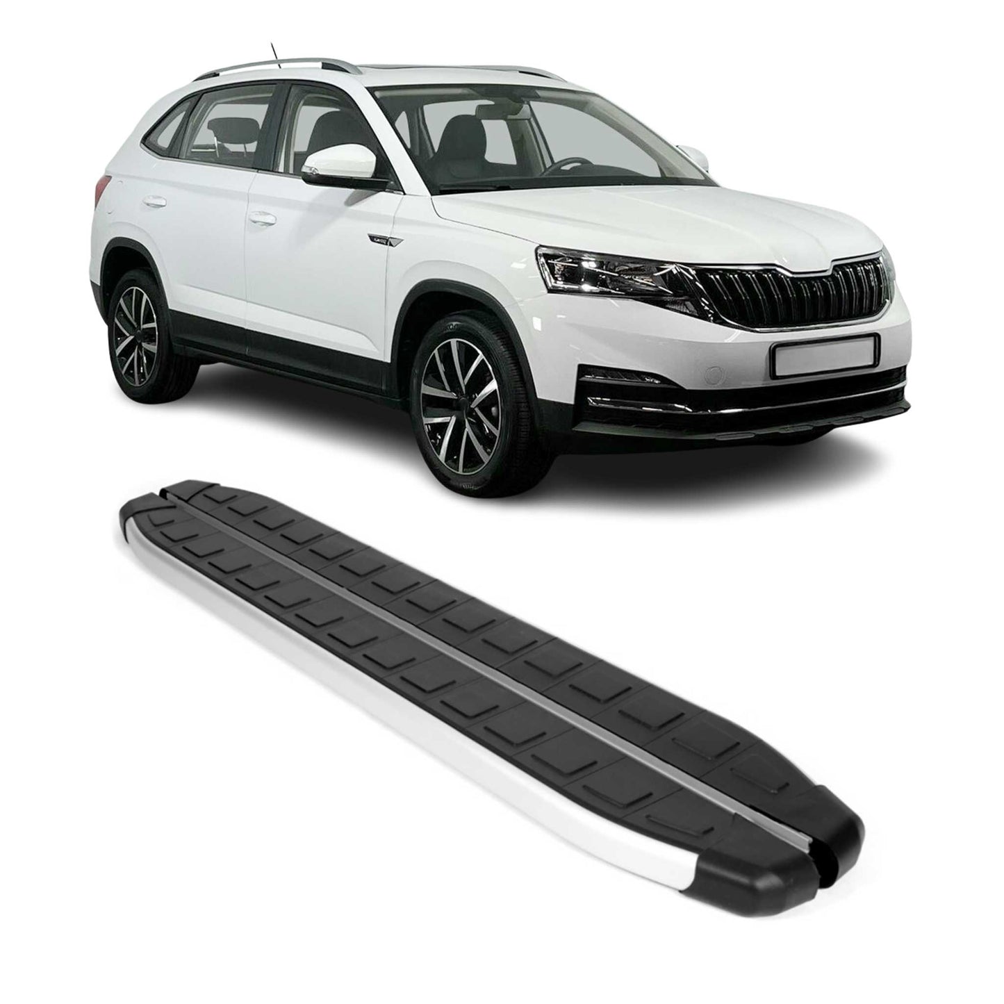 Trittbretter Seitenschweller für Skoda Kamiq 2020-2025 Schwarz Silber 2 tlg